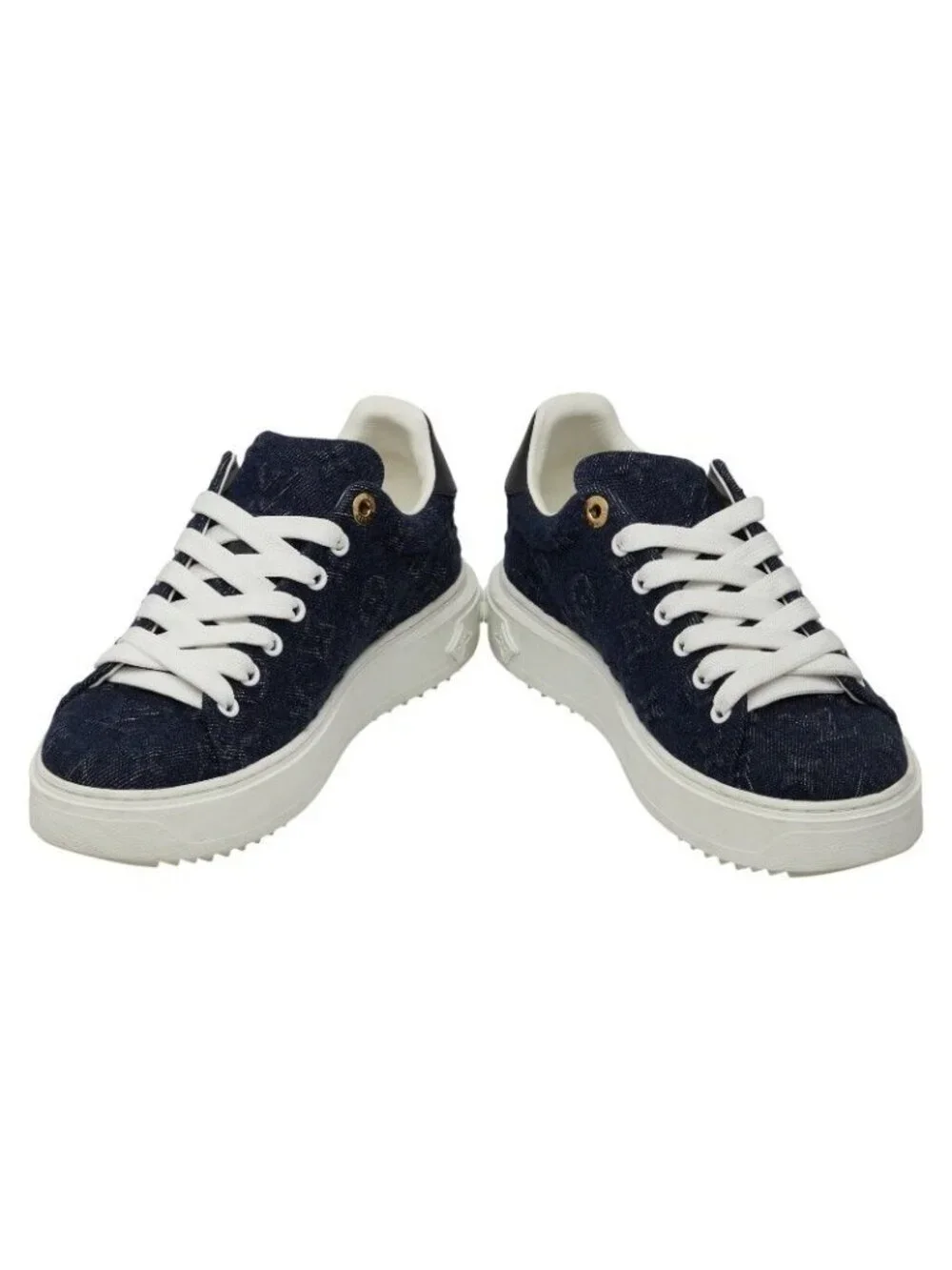 Louis Vuitton Monogram Denim Time Out Line Sneakers Size 38 Vl0242 Navy White - Picture 3 of 10